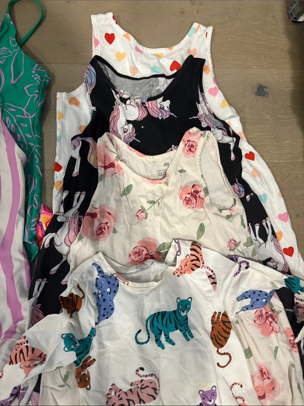 Kids Multi-Pattern One-Piece Swim and Dress Set - Pink, Green, Black (8 pieces)